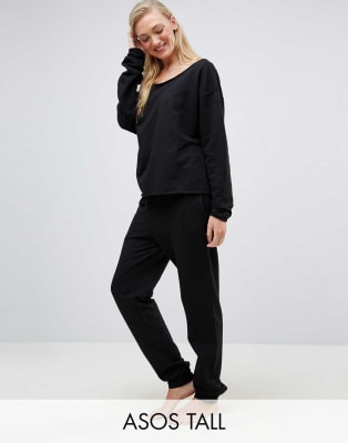 ASOS TALL LOUNGE Raw Edge Set in Black