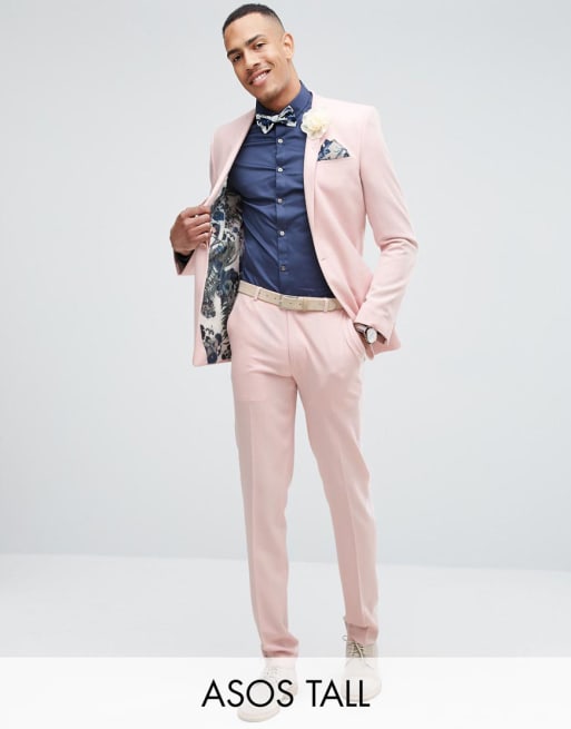 ASOS TALL – Rosa, Crosshatch-mönstrad bröllopskostym med extra smal passform