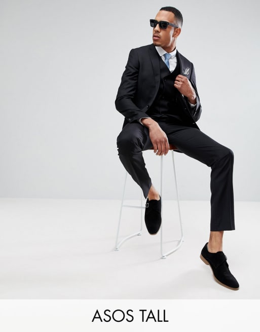 ASOS TALL – Schmaler Anzug aus 100% Wolle in Schwarz