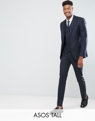 ASOS TALL – Schmaler Anzug in Marineblau, 100% Wolle