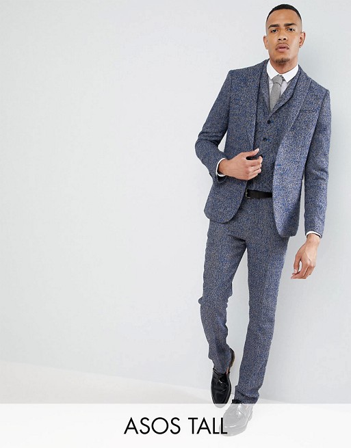 ASOS TALL Slim Suit In Blue Flecked Wool Blend