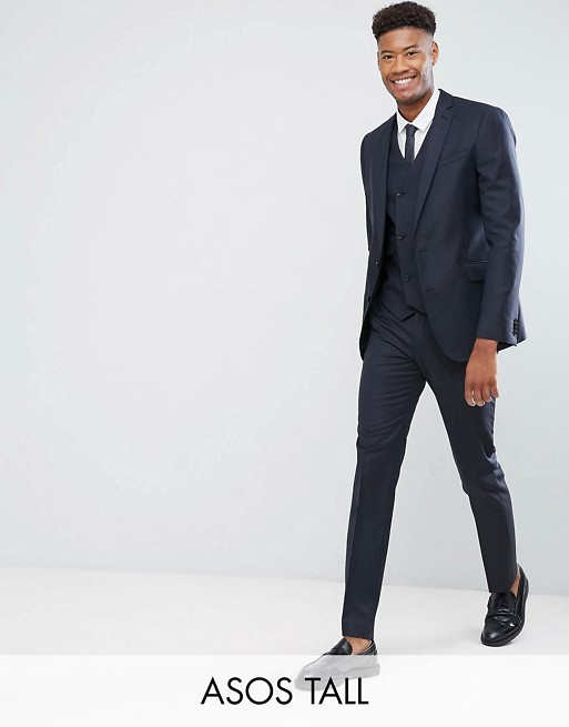 ASOS TALL Slim Suit In Navy 100% Wool
