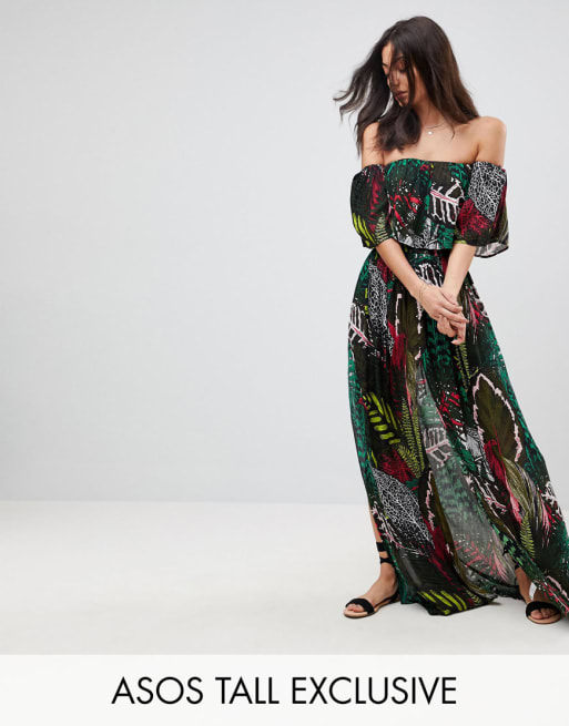  ASOS TALL - Top e gonna mare in coordinato con volant e stampa tropicale su fondo scuro 