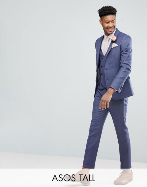 ASOS TALL WEDDING – Schmaler Anzug aus 100% Merinowolle in Tiefblau
