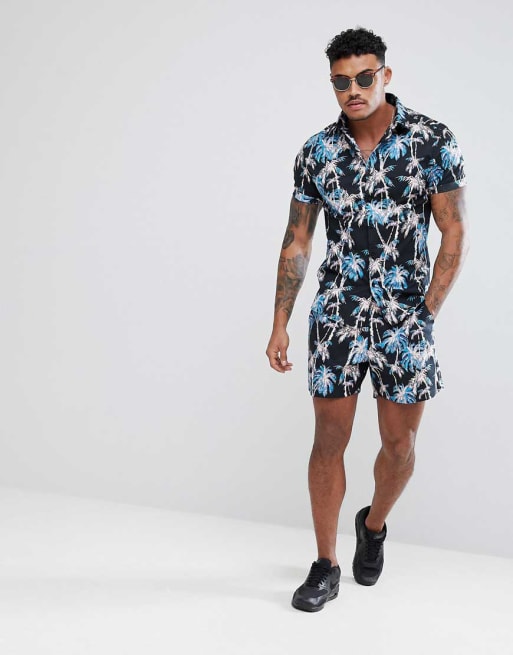 ASOS Two-Piece In Black With Hawaiian Print 