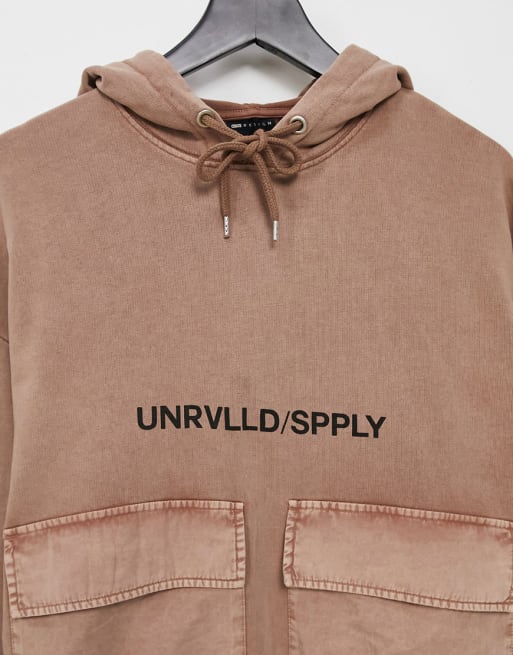 ASOS Unrvlld Supply oversized hoodie set in washed tan with printed logo