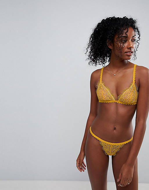 ASOS Vanessa Corded Lace Bra & Thong Set In Yellow Including