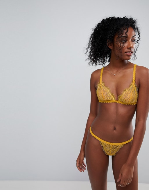 ASOS Vanessa Corded Lace Bra & Thong Set In Yellow Including 30DD - 38HH