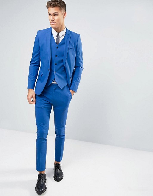 ASOS WEDDING Skinny Suit In Dusky Blue