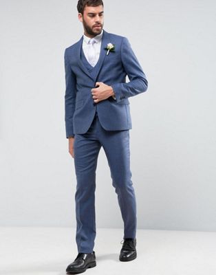 ASOS WEDDING Slim Suit In Airforce Blue 100% Merino Wool