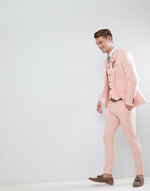 ASOS Wedding Super Skinny Fit Suit In Pale Peach