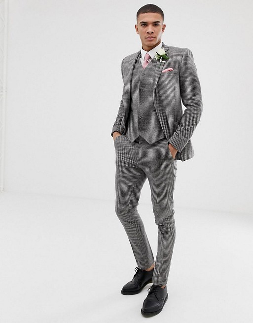 ASOS Wedding Super Skinny Suit In Grey Houndstooth