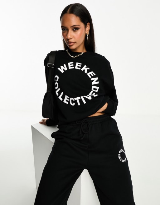 ASOS Weekend Collective co-ord oversized jogger and sweatshirt with logo in  blac