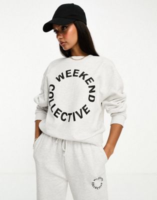 ASOS Weekend Collective co-ord oversized jogger and sweatshirt with logo in grey | ASOS