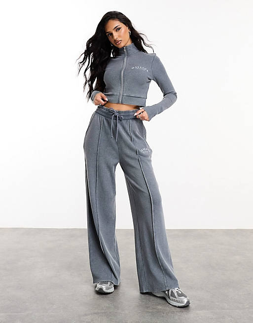 ASOS Weekend Collective co-ord waffle wide leg jogger and sweatshirt ...
