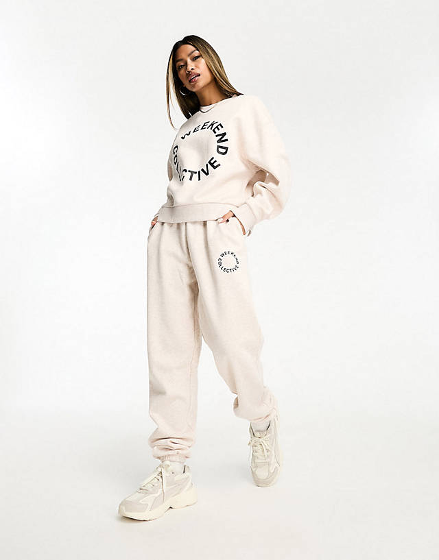 ASOS WEEKEND COLLECTIVE - co-ord with black logo in oatmeal marl