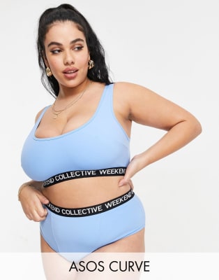 ASOS Weekend Collective Curve – Exclusive – Underklädesset med tejpade detaljer med djupt urringad behå och trosor