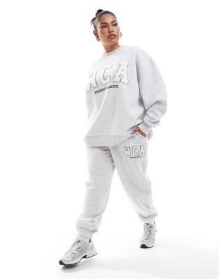  ASOS Weekend Collective Curve jogger and sweat with varsity logo in grey marl - 