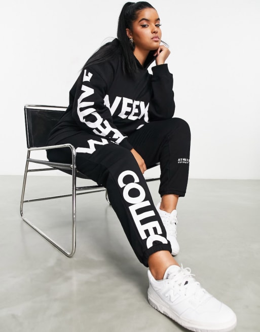 Asos Weekend Collective Curve Set With Cut About Graphic In Black Asos