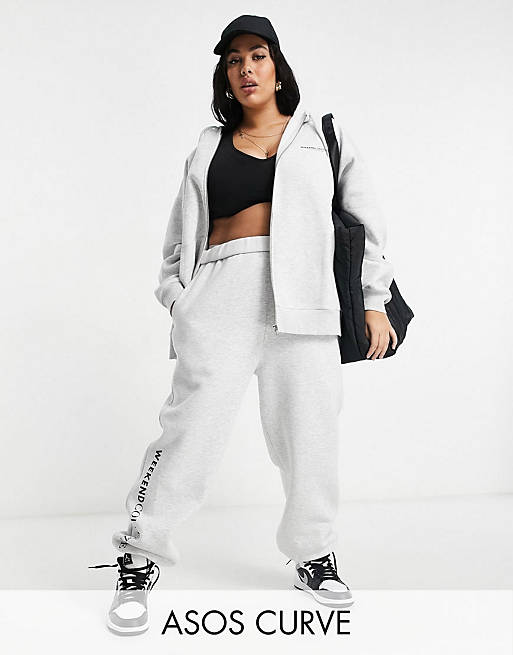 ASOS Weekend Collective Curve set with logo in ice heather