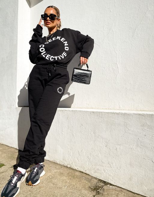 ASOS Weekend Collective co-ord oversized sweatshirt with logo in black