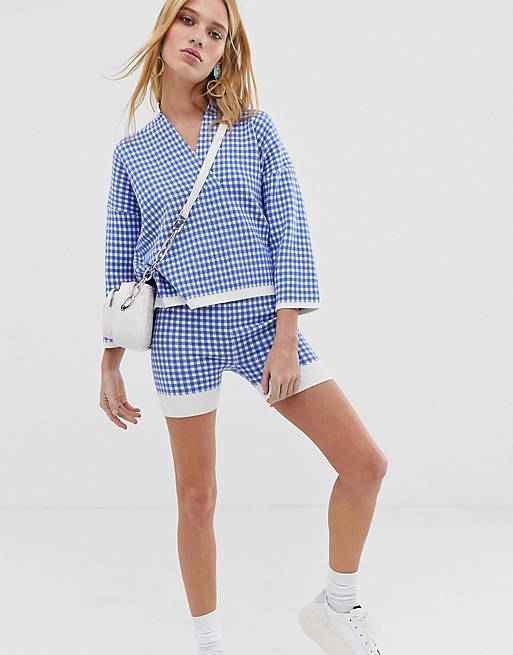 ASOS WHITE check knitted sweater & shorts co-ord