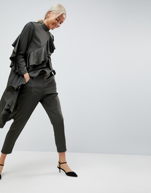 ASOS WHITE - Ensemble top fendu mi-long et pantalon 
