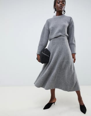 knitted midi skirt and jumper