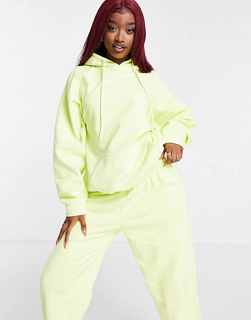 ASYOU branded co-ord hoodie in neon lime yellow