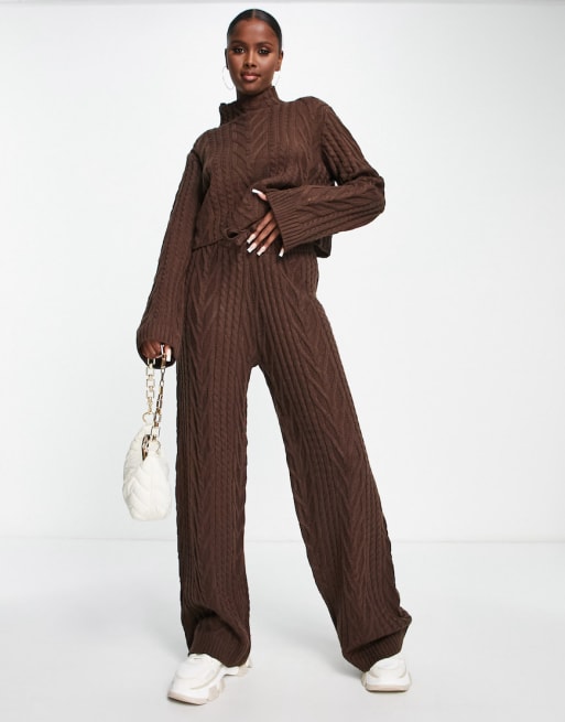 ASYOU cable knit sweater set in chocolate