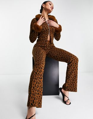 ASYOU fur trim cardigan co-ord in leopard print