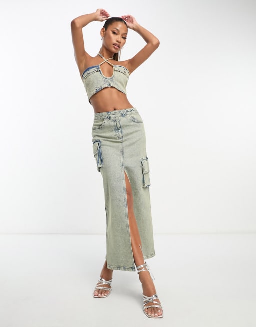 ASYOU denim cargo set in dirty wash
