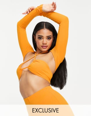 ASYOU - Geribbelde co-ord set in oranje