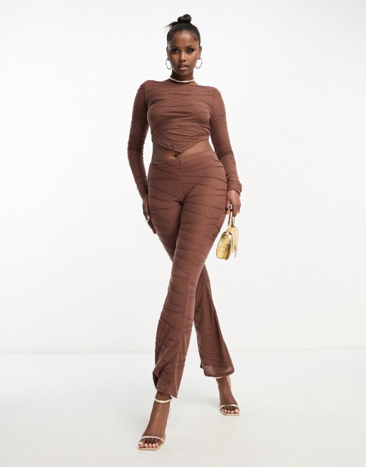 Asyou Split Flare Pants Set In Brown Asos