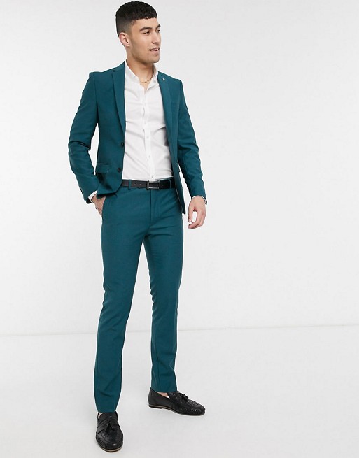 Avail London skinny fit suit in teal