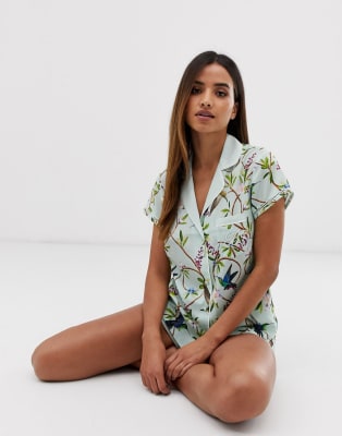 B By Ted Baker Highgrove Bird Print Revere Pajamas In Mint | ASOS