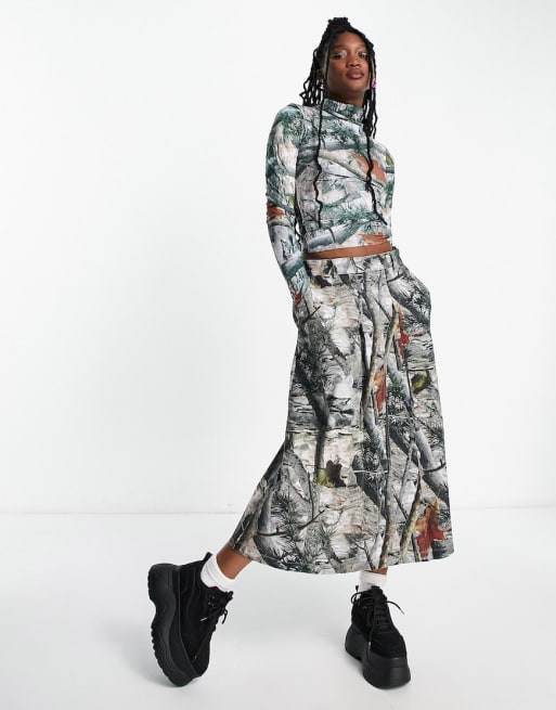 Basic Pleasure Mode - Hunter - Coordinato con top e gonna midi mimetico multicolore