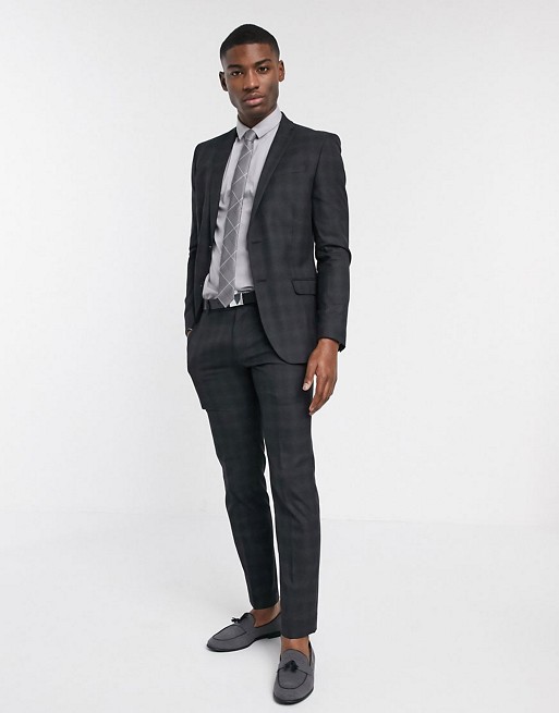 Ben Sherman slim fit suit in charcoal plaid check