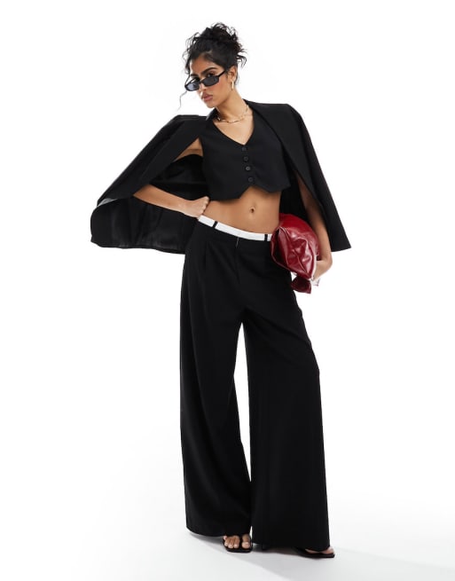 Bershka boxer waisted wide leg tailored trousers and waistcoat co-ord in black
