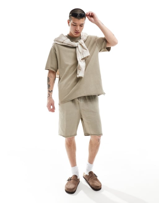 Bershka - Co-ord set met onafgewerkte zoom in beige