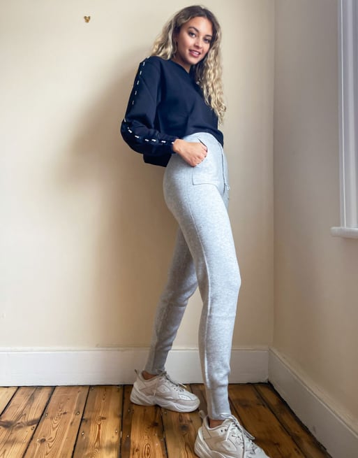 Bershka - Co-ord set van gebreide hoodie en joggingbroek in grijs