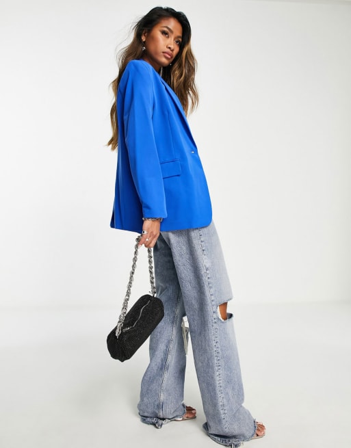 Bershka – Core – Set aus Oversized-Blazer und Hose mit weitem Bein in leuchtendem Blau