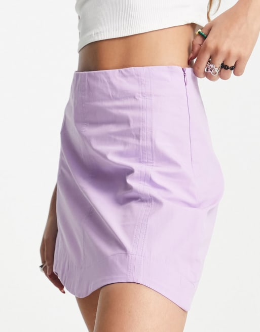 Bershka - Ensemble avec top froncé style corset et jupe trapèze courte - Lilas