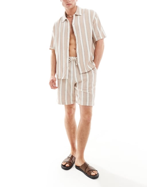 Bershka - Gestreepte co-ord set met textuur in zandkleur