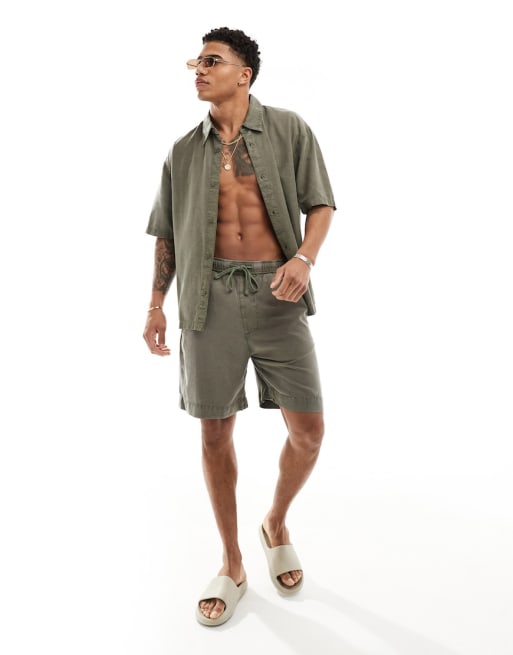Bershka linen look set in sage