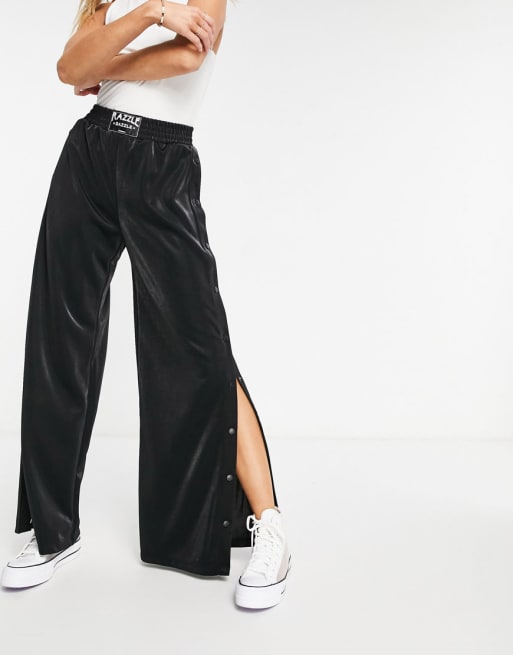 Bershka – Lounge Collection – Czarny zestaw z braletem i spodniami z szerokimi nogawkami