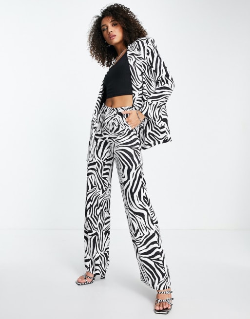 Bershka satin blazer & pants set in zebra print