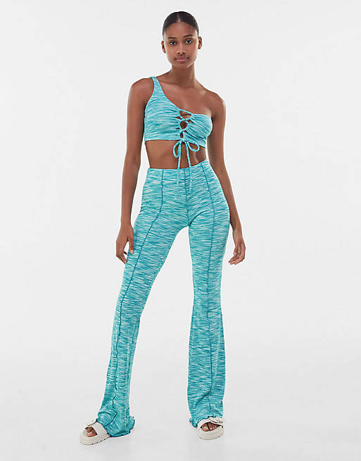 Bershka space dye crop top and flare trouser co-ord in blue