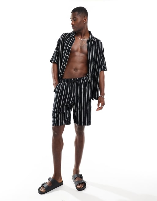 Bershka textured stripe set in black