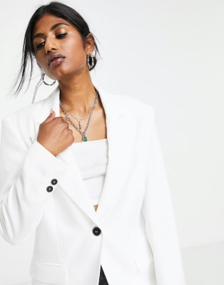 Bershka white suit blazer & trouser co-ord in white | ASOS